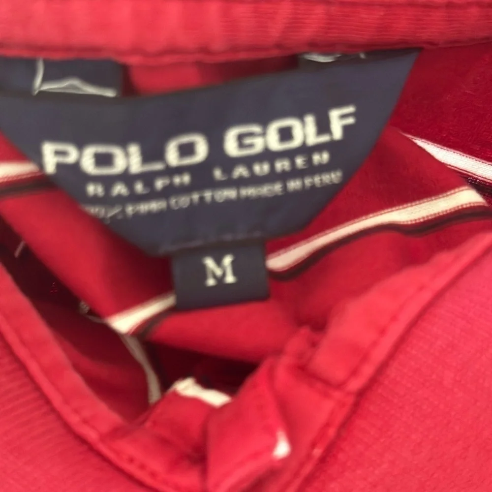 Men’s pre own as is Ralph Lauren polo golf shirt red white stripe shirt size M